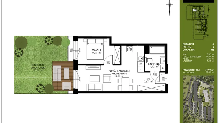 Rzut - Mieszkanie na sprzedaż 2 pokoje o powierzchni 36,98 m² - numer A_M5 w Triton Kampinos III