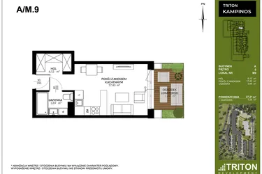 Rzut - Mieszkanie na sprzedaż 1 pokój o powierzchni 27,21 m² - numer A_M9 w Triton Kampinos III