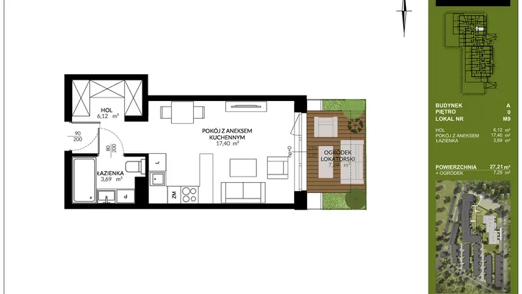 Rzut - Mieszkanie na sprzedaż 1 pokój o powierzchni 27,21 m² - numer A_M9 w Triton Kampinos III
