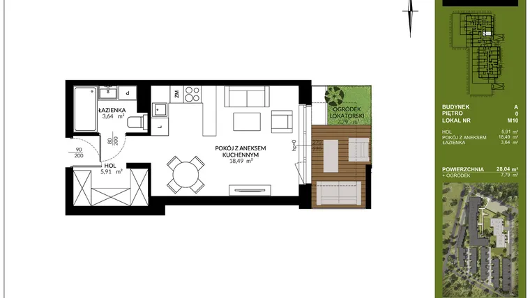 Rzut - Mieszkanie na sprzedaż 1 pokój o powierzchni 28,04 m² - numer A_M10 w Triton Kampinos III