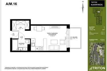 Rzut - Mieszkanie na sprzedaż 1 pokój o powierzchni 27,21 m² - numer A_M16 w Triton Kampinos III