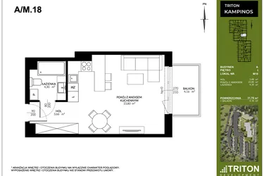 Rzut - Mieszkanie na sprzedaż 1 pokój o powierzchni 31,76 m² - numer A_M18 w Triton Kampinos III