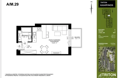 Rzut - Mieszkanie na sprzedaż 1 pokój o powierzchni 31,76 m² - numer A_M29 w Triton Kampinos III