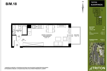 Rzut - Mieszkanie na sprzedaż 1 pokój o powierzchni 32,52 m² - numer B_M18 w Triton Kampinos III