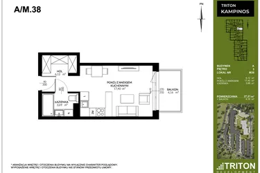 Rzut - Mieszkanie na sprzedaż 1 pokój o powierzchni 27,21 m² - numer A_M38 w Triton Kampinos III