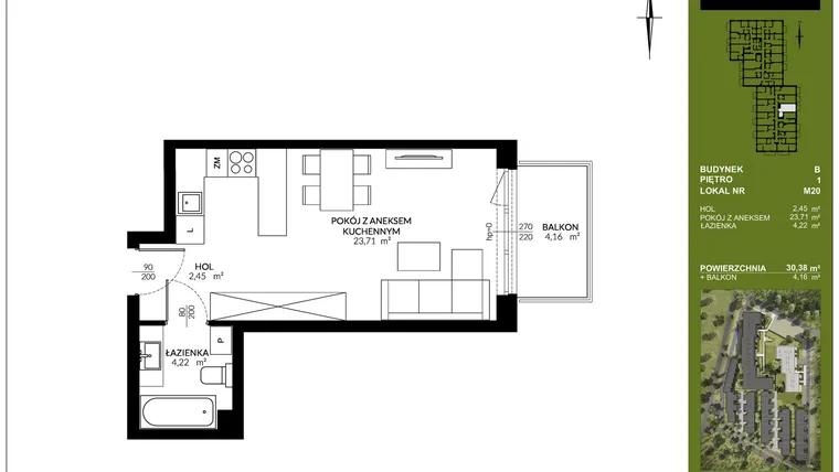 Rzut - Mieszkanie na sprzedaż 1 pokój o powierzchni 30,38 m² - numer B_M20 w Triton Kampinos III