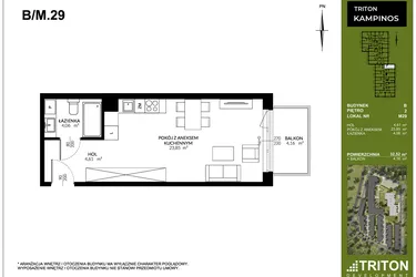 Rzut - Mieszkanie na sprzedaż 1 pokój o powierzchni 32,52 m² - numer B_M29 w Triton Kampinos III