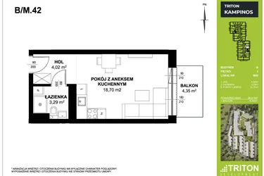 Rzut - Mieszkanie na sprzedaż 1 pokój o powierzchni 26,01 m² - numer B_M42 w Triton Kampinos III
