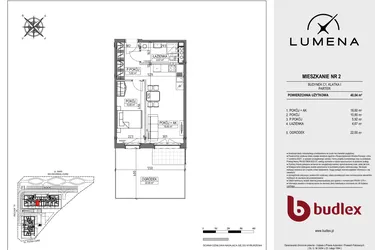 Rzut - Mieszkanie na sprzedaż 2 pokoje o powierzchni 40,04 m² - numer C1.02 w Lumena
