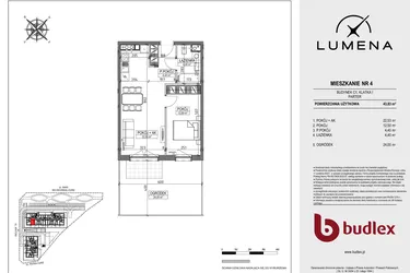 Rzut - Mieszkanie na sprzedaż 2 pokoje o powierzchni 43,83 m² - numer C1.04 w Lumena