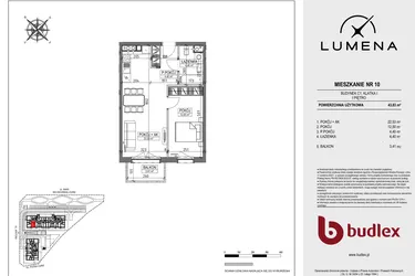 Rzut - Mieszkanie na sprzedaż 2 pokoje o powierzchni 43,83 m² - numer C1.10 w Lumena