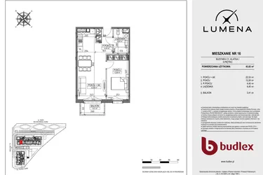 Rzut - Mieszkanie na sprzedaż 2 pokoje o powierzchni 43,83 m² - numer C1.16 w Lumena