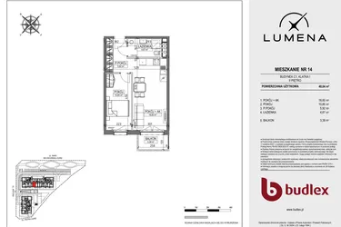 Rzut - Mieszkanie na sprzedaż 2 pokoje o powierzchni 40,04 m² - numer C1.14 w Lumena