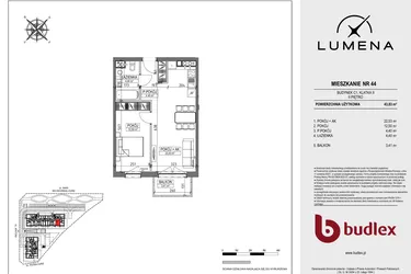 Rzut - Mieszkanie na sprzedaż 2 pokoje o powierzchni 43,83 m² - numer C1.44 w Lumena