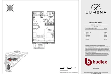 Rzut - Mieszkanie na sprzedaż 2 pokoje o powierzchni 44,14 m² - numer C1.21 w Lumena