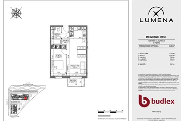 Rzut - Mieszkanie na sprzedaż 2 pokoje o powierzchni 43,83 m² - numer C1.50 w Lumena