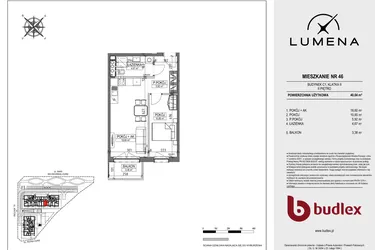 Rzut - Mieszkanie na sprzedaż 2 pokoje o powierzchni 40,04 m² - numer C1.46 w Lumena