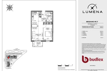 Rzut - Mieszkanie na sprzedaż 2 pokoje o powierzchni 43,83 m² - numer C1.27 w Lumena
