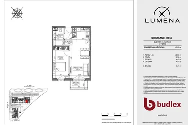 Rzut - Mieszkanie na sprzedaż 2 pokoje o powierzchni 43,83 m² - numer C1.56 w Lumena