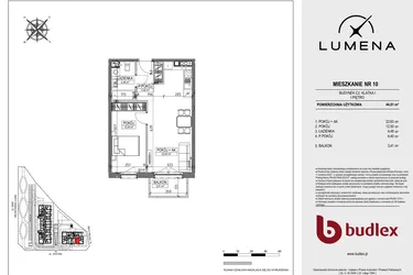 Rzut - Mieszkanie na sprzedaż 2 pokoje o powierzchni 44,01 m² - numer C2.10 w Lumena