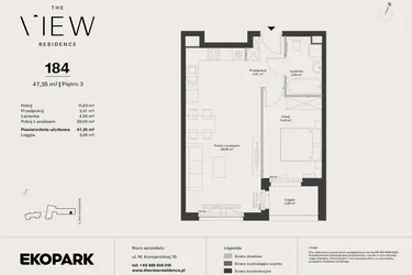 Rzut - Mieszkanie na sprzedaż 2 pokoje o powierzchni 47,35 m² - numer 184 w The View