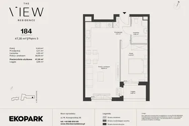 Rzut - Mieszkanie na sprzedaż 2 pokoje o powierzchni 47,35 m² - numer 184 w The View