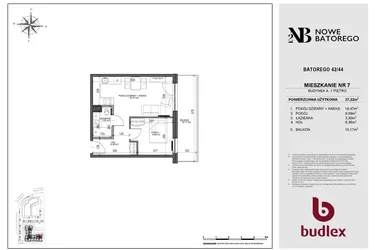 Rzut - Mieszkanie na sprzedaż 2 pokoje o powierzchni 37,22 m² - numer A7 w Nowe Batorego 2