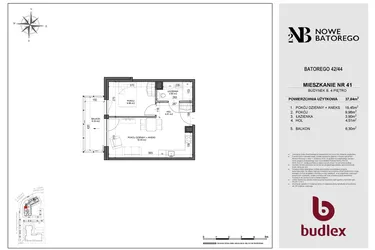 Rzut - Mieszkanie na sprzedaż 2 pokoje o powierzchni 37,84 m² - numer B41 w Nowe Batorego 2