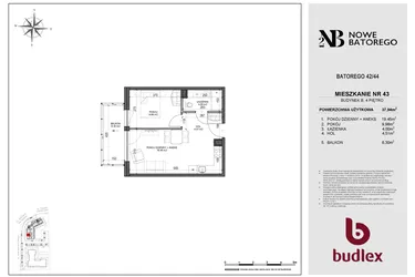 Rzut - Mieszkanie na sprzedaż 2 pokoje o powierzchni 37,94 m² - numer B43 w Nowe Batorego 2