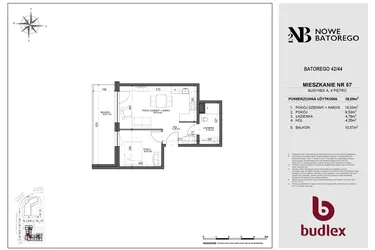 Rzut - Mieszkanie na sprzedaż 2 pokoje o powierzchni 38,09 m² - numer A57 w Nowe Batorego 2
