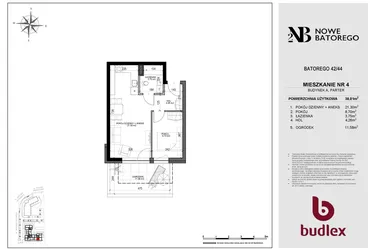 Rzut - Mieszkanie na sprzedaż 2 pokoje o powierzchni 38,01 m² - numer A4 w Nowe Batorego 2