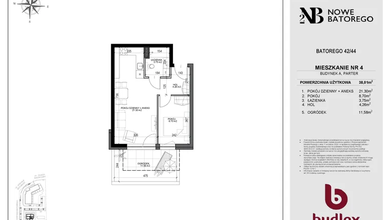 Rzut - Mieszkanie na sprzedaż 2 pokoje o powierzchni 38,01 m² - numer A4 w Nowe Batorego 2