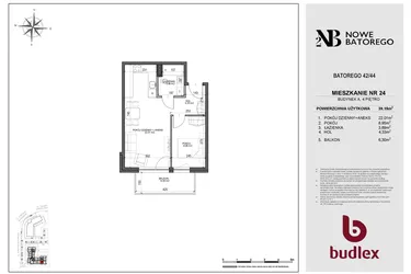 Rzut - Mieszkanie na sprzedaż 2 pokoje o powierzchni 39,15 m² - numer A24 w Nowe Batorego 2