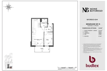 Rzut - Mieszkanie na sprzedaż 2 pokoje o powierzchni 39,15 m² - numer A19 w Nowe Batorego 2