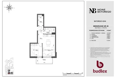 Rzut - Mieszkanie na sprzedaż 2 pokoje o powierzchni 41,94 m² - numer A49 w Nowe Batorego 2