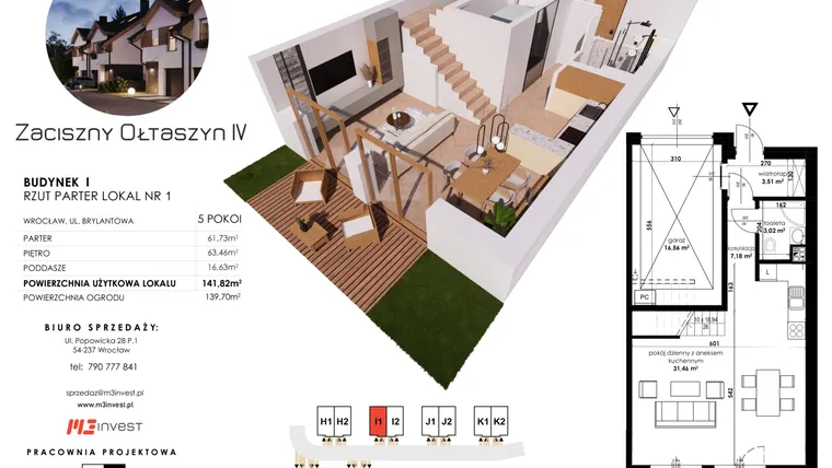Rzut - Dom na sprzedaż 5 pokoi o powierzchni 141,82 m² - numer I1 w Zaciszny Ołtaszyn IV