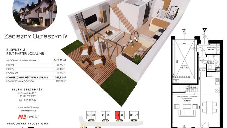 Rzut - Dom na sprzedaż 5 pokoi o powierzchni 141,82 m² - numer J1 w Zaciszny Ołtaszyn IV