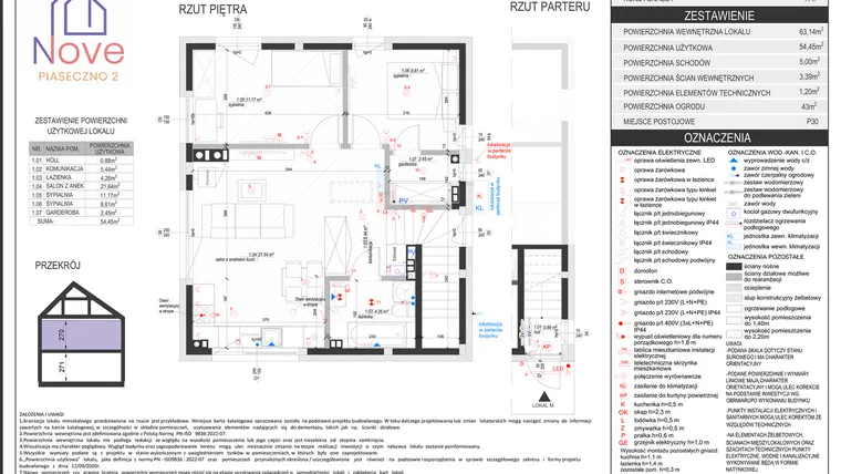 Rzut - Dom na sprzedaż 3 pokoje o powierzchni 54,45 m² - numer G3.2 w Nove Piaseczno 2 etap G