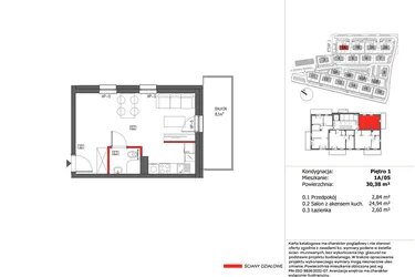 Rzut - Mieszkanie na sprzedaż 1 pokój o powierzchni 30,38 m² - numer 1A/05 w Panorama Ślężańska