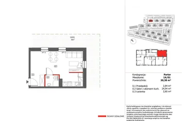 Rzut - Mieszkanie na sprzedaż 1 pokój o powierzchni 30,38 m² - numer 1A/01 w Panorama Ślężańska