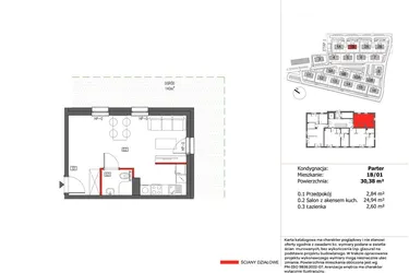 Rzut - Mieszkanie na sprzedaż 1 pokój o powierzchni 30,38 m² - numer 1B/01 w Panorama Ślężańska
