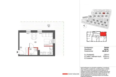 Rzut - Mieszkanie na sprzedaż 1 pokój o powierzchni 30,38 m² - numer 2A/01 w Panorama Ślężańska