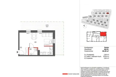 Rzut - Mieszkanie na sprzedaż 1 pokój o powierzchni 30,38 m² - numer 2B/01 w Panorama Ślężańska