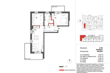 Rzut - Mieszkanie na sprzedaż 3 pokoje o powierzchni 58,78 m² - numer 2/28 w Słoneczny Zakątek