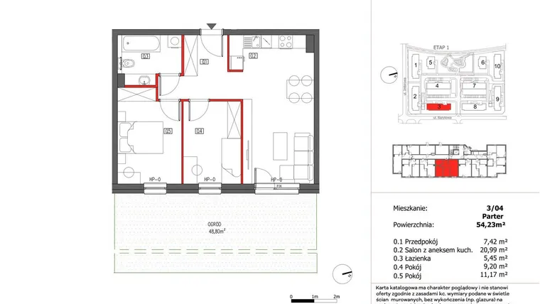 Rzut - Mieszkanie na sprzedaż 3 pokoje o powierzchni 54,23 m² - numer 3/4 w Słoneczny Zakątek