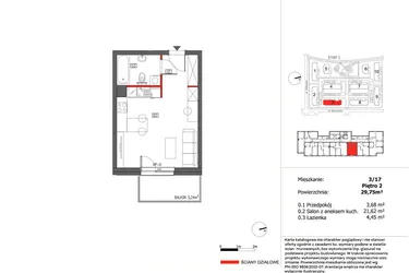 Rzut - Mieszkanie na sprzedaż 1 pokój o powierzchni 29,75 m² - numer 3/17 w Słoneczny Zakątek