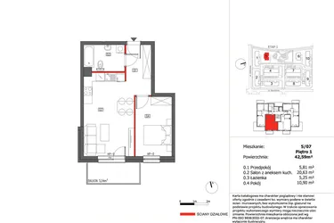 Rzut - Mieszkanie na sprzedaż 2 pokoje o powierzchni 42,59 m² - numer 5/7 w Słoneczny Zakątek