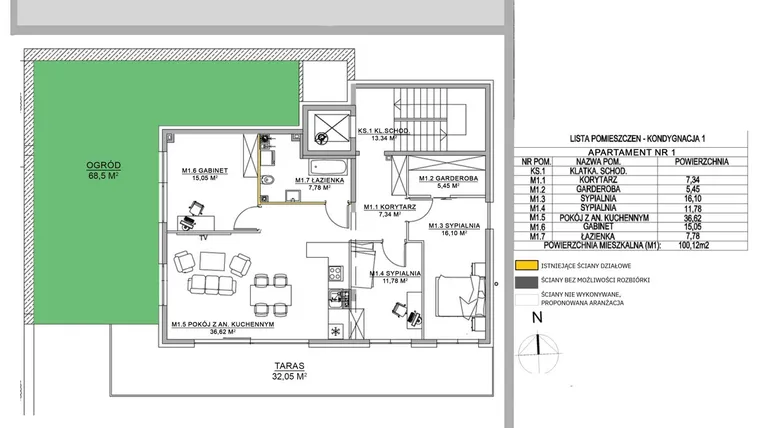 Rzut - Mieszkanie na sprzedaż 4 pokoje o powierzchni 100,12 m² - numer M1 w Miłosza Prestige