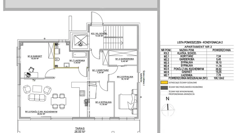 Rzut - Mieszkanie na sprzedaż 4 pokoje o powierzchni 100,12 m² - numer M2 w Miłosza Prestige