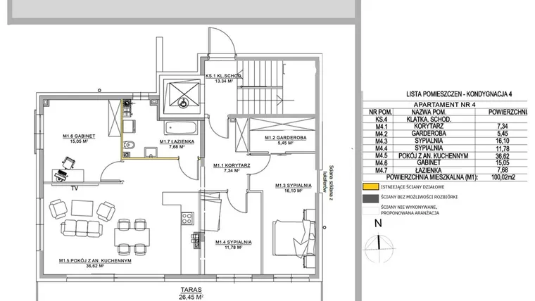 Rzut - Mieszkanie na sprzedaż 4 pokoje o powierzchni 100,02 m² - numer M4 w Miłosza Prestige